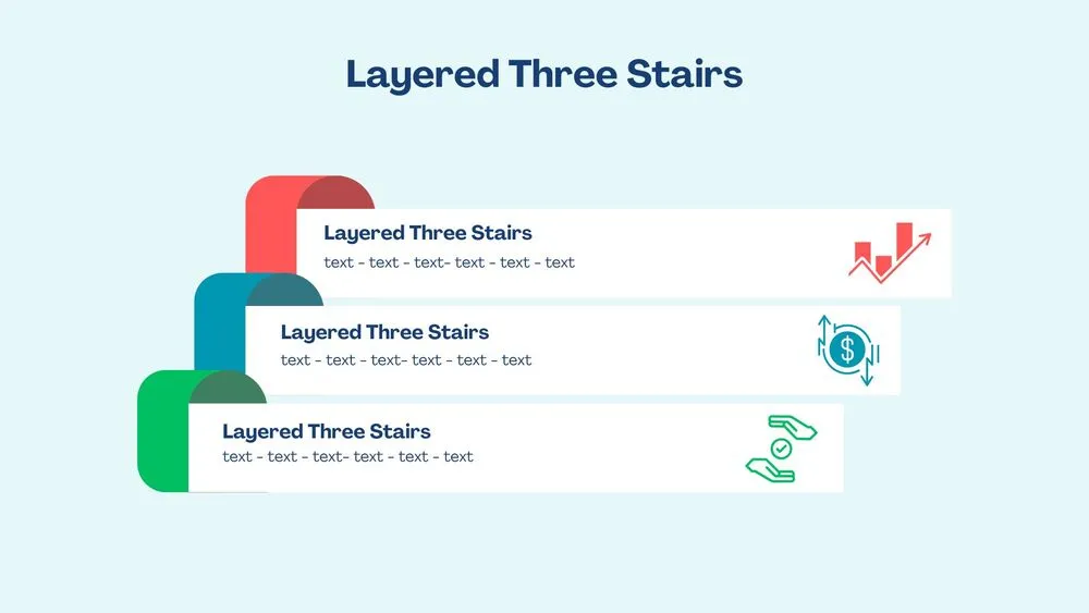 3D Layered Three Stairs Diagram Presentation Template for PowerPoint, Canva & Google Slides