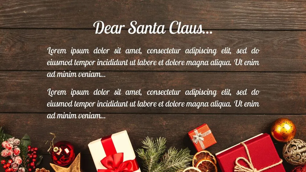 Dark Wood Gifts Christmas Presentation Template for PowerPoint, Canva & Google Slides
