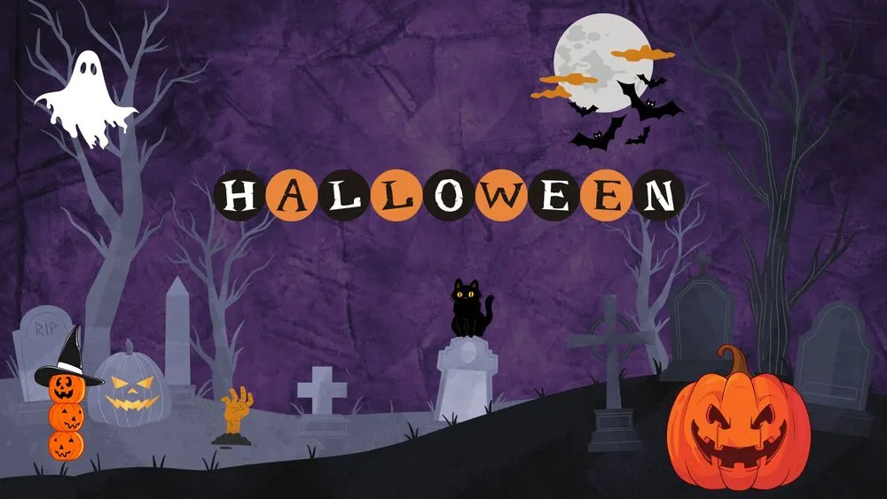 Purple Graveyard Halloween Presentation Template for PowerPoint, Canva & Google Slides